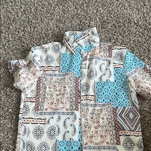 Kids Patchwork Pattern Shirt - Blue and White